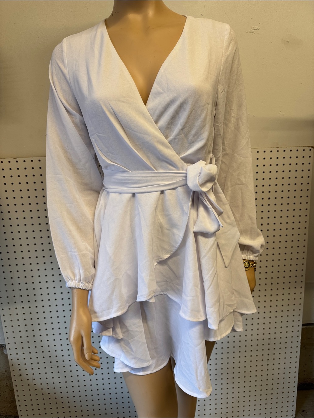 Women’s White Wrap Dress with Waist Tie